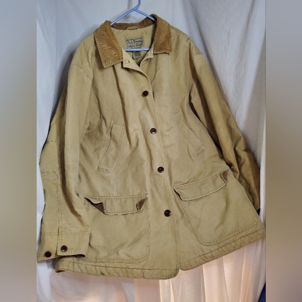 LL Bean Mens Chore Barn Jacket Full Button Corduroy Collar Tall XL Beige Canvas
